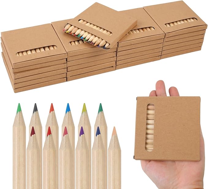 Cakmecwy 25 Packs/300pcs Mini Drawing Colored Pencils, 3.5 Inch Portable Painting Pencil for Kid 12 Different Color Pencils in Bulk, Painting Classroom School Birthday Wedding Christmas Party Favors