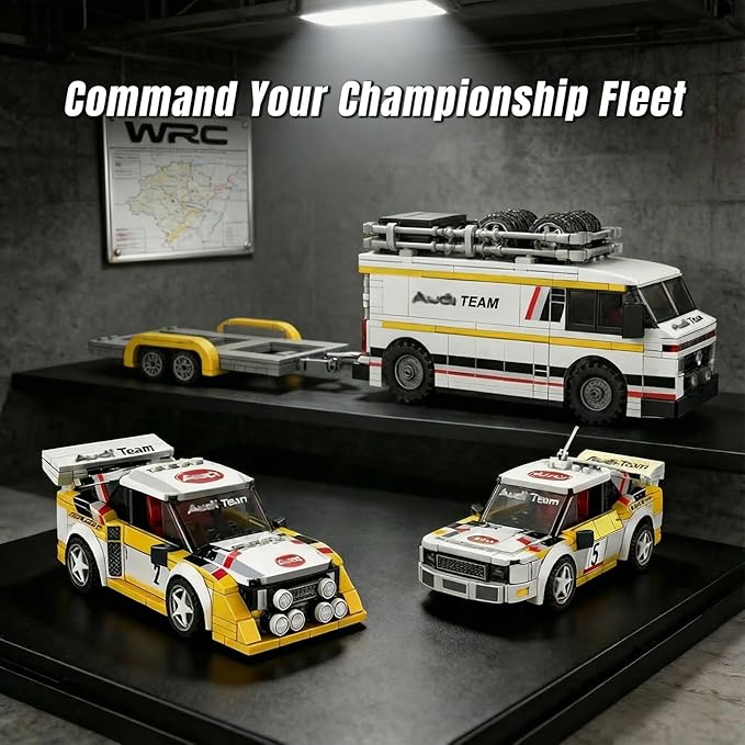 Au S1 WRC Rally Team 3-in-1 Race Cars Building Sets for Adults, 1:32 Scale Speed Wheels Champions Model Sports Cars with Trailer, Ideal Gifts for Men & Collectors (1362 PCS)