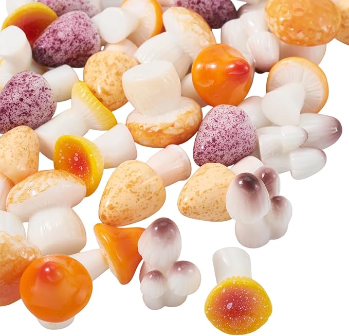 30 Pcs Mini Mushrooms Figurines Tiny Miniature Mushroom Charms Yellow Resin Mushrooms Dollhouse Ornaments for Fairy Garden Fish Tank Plant DIY Cake Topper Table Office Desk Home Party Decor