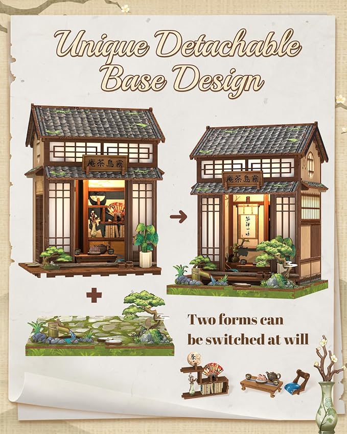 Cutefun Book Nook Kit - DIY Miniature House Kit for Adults, Teens and Beginners, Japanese Tea Room Booknook Tiny House Bookshelf Decor 3D Wooden Puzzles, Gifts for Friends and Family (Tea House)