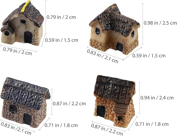 Haohaiblooms 4 Pcs Miniature Fairy Garden Stone House Set - Resin Moss Cottage for Home & Outdoor Decor, Micro Village Thatched Huts, Bonsai Terrarium Crafts, Desk Ornaments for DIY Landscape