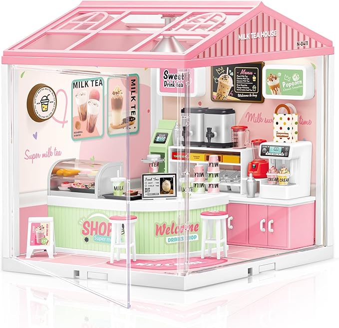Hallisun LED Building Blocks for Adults, 1:24 DIY Miniature Dollhouse Kits with Roof & Dustproof Cover, Tiny House Toy Building Sets for Kids Ages 8-12-15, Birthday Hobbies Gift for Men Women Boy Girl