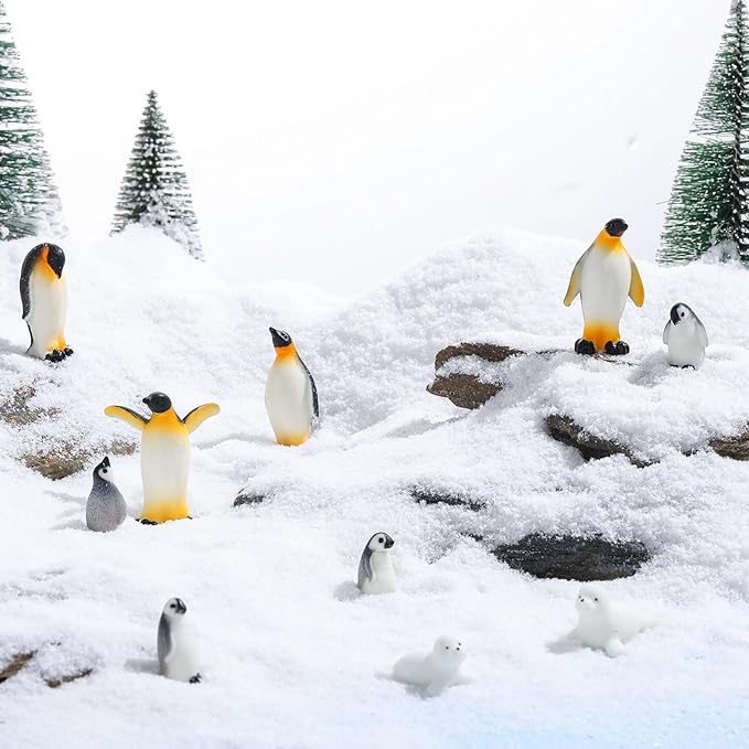 28 Pcs Mini Penguin Figurines Bulk Miniature Penguin Seal for Arctic Habitat Project Realistic Resin Animals Cake Topper Seal Winter Party Birthday Supplies