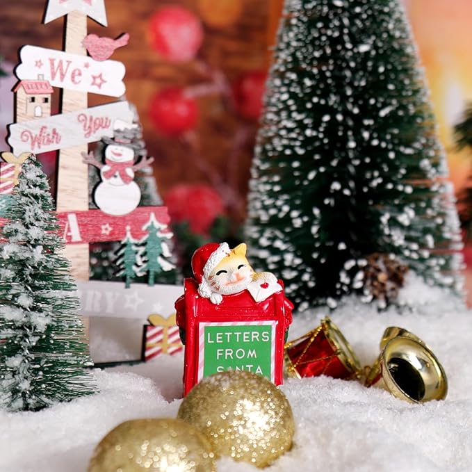 Christmas Village Accessories Ornaments Resin Christmas Village Sets Decoration for Xmas Festival Holiday (Cat Read Letter)