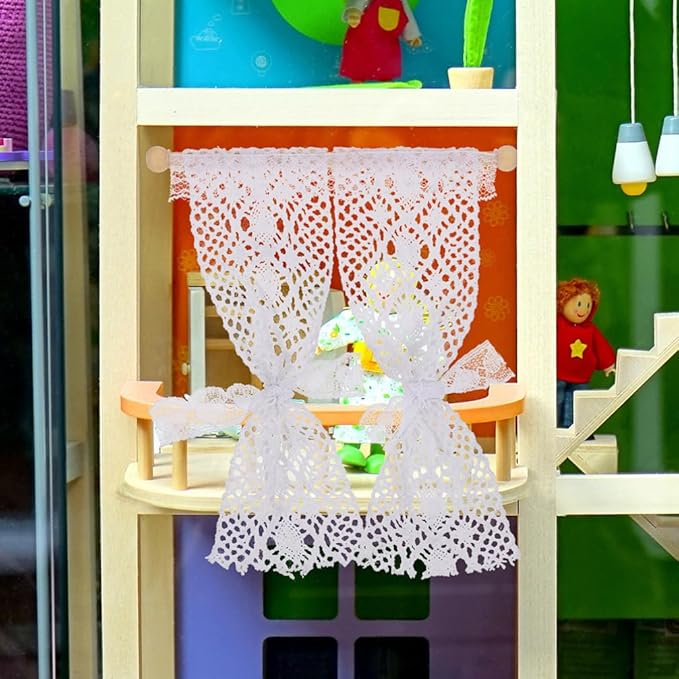 TOYANDONA 3pcs Dollhouse Curtains, 1/12 Scale Dollhouse Lace Curtains Miniature Window s for Miniature Accessories