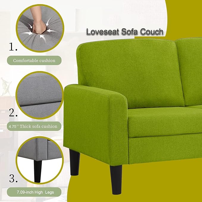 asunflower Small Loveseat 52Inch Small Space Couch Comfy Linen Fabric Love Seats, 2 Seater Sofa Office Couch Tool-Free Assembly for Bedroom,Drom Room,Kid's Room,Green