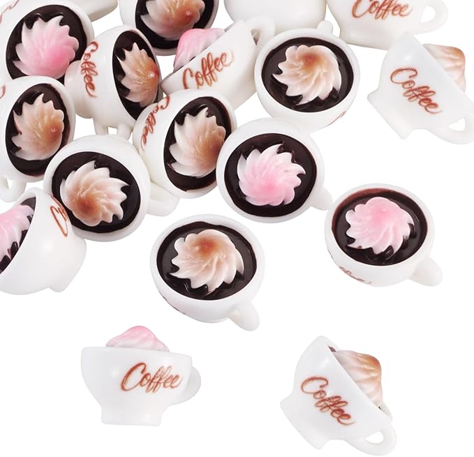 Cheriswelry 20Pcs Mini Resin Coffee Cups Food Drinks Miniature Decoration Cappuccino Mug Ornament Dollhouse Accessories 20x16.5mm for Kitchen Play Tableware Christmas Party Decoration