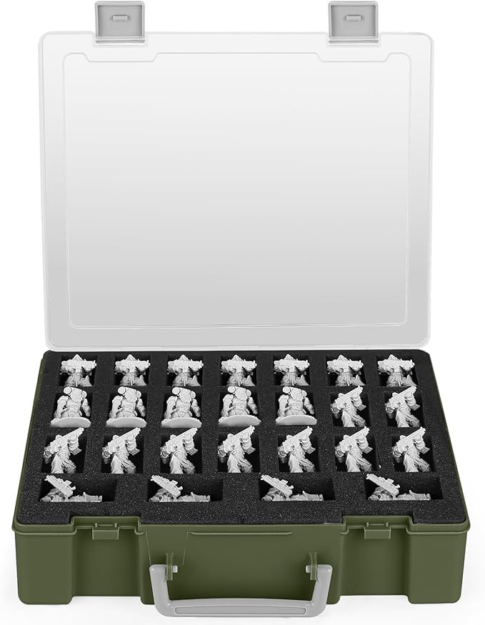 Miniature Storage Carrying Figure Case - 50 Slot Figurine Minature Carrying Case with 2 Foam Layer for Miniatures Compatible with 40k, DND & More (geen1)