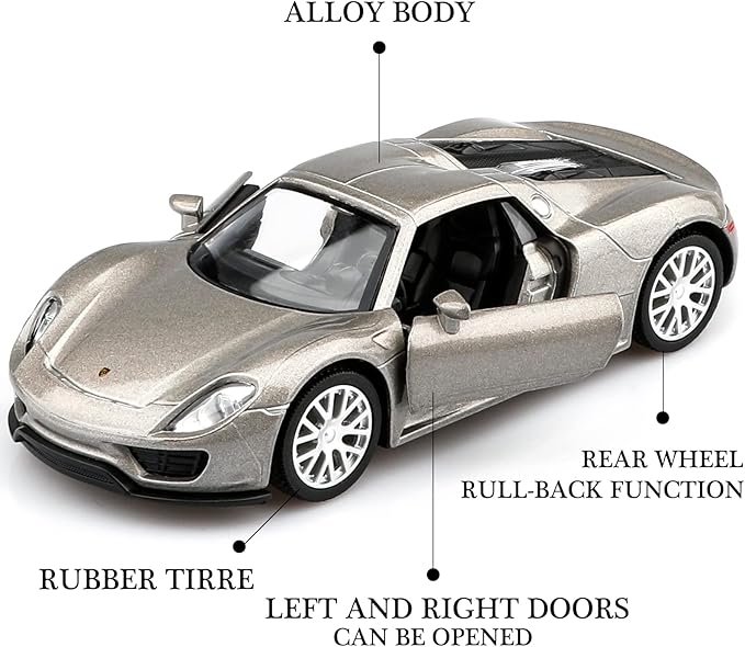 1/36 Scale Porsche 918 Spyde Diecast Model Cars,Pull Back Vehicles Porsche Toy Cars,Cars Gifts for Boys Girls