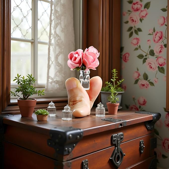2Pcs Mini Dollhouse Miniature Vase Micro Landscape Colorful Flower Glass Bottle Miniature Decoration for 1:12 Scale Dollhouse Scene Props Décor Accessoriesecor (Pink)