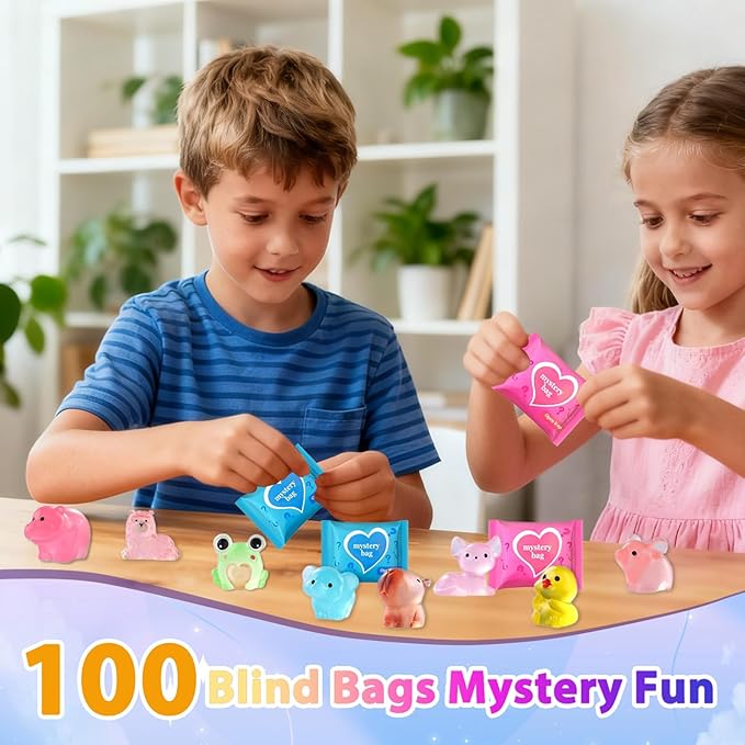 100 Pcs Blind Bags Mystery Resin Animals: Mini Glow In The Dark Resin Animals Mystery Bags For Resin Craft Fairy Garden Dollhouse Décor Collectible Mini Resin Figures Christmas Gift