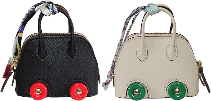 Buyborgood Women's 2 PCS Mini Tote Bag Charms Keychain Pouch Small Coin Purse Wallet, Black+White