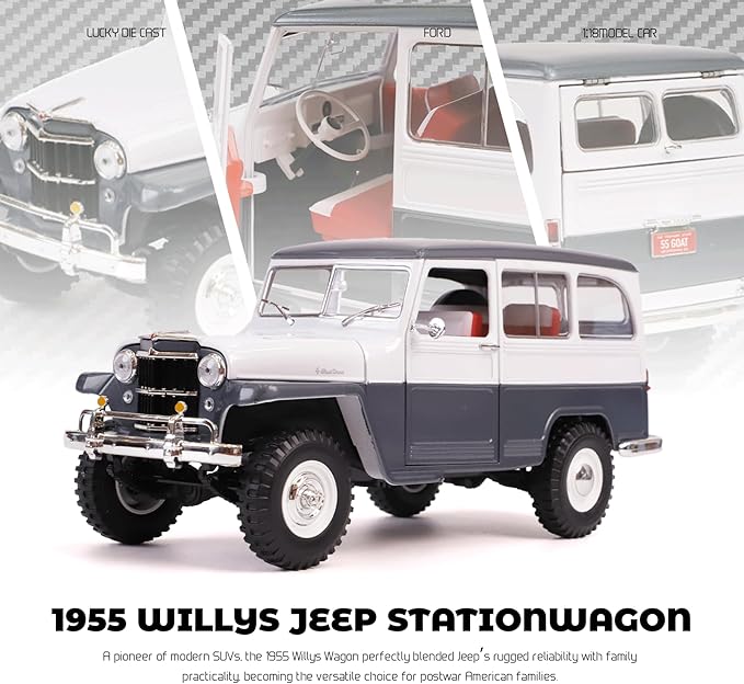 1955 Willys Jeep 1/18 Scale Die-Cast Metal Model Alloy Toy Cars with Display Case, with Opening Doors, for Kids Men and Teens Dad 14+ Year