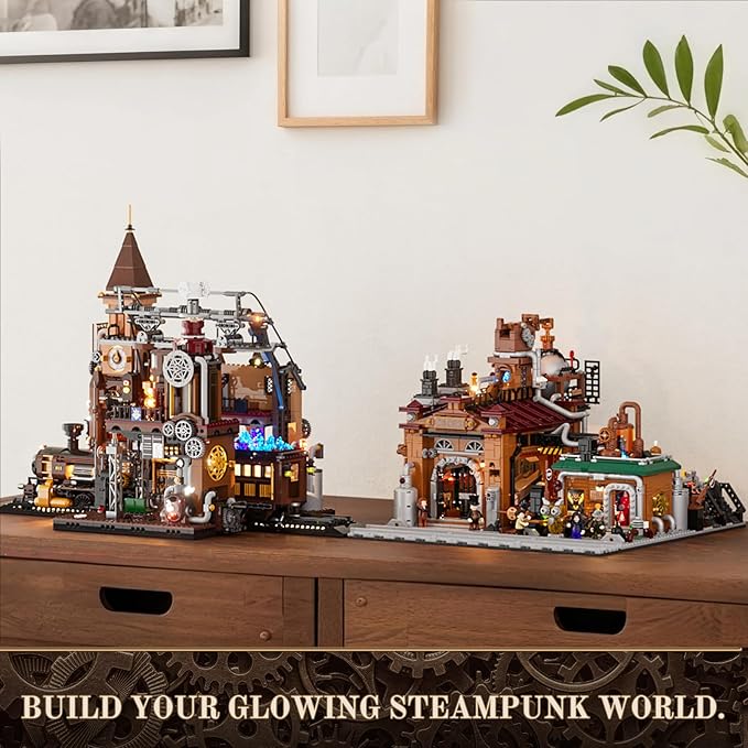 Lumibricks Steampunk Ore Factory Lighting Building-Bricks Set, 3138 Pcs Interactive Mechanical Factory Collection Display Set for Adults and Steampunk Lovers