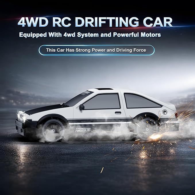 Remote Control Car RC Drift Car 2.4GHz 1:24 Scale 4WD 15KM/H High Speed Model Vehicle with LED Lights Drifting Tire Racing Sport Toy Car for Adults Boys Girls Kids Gift 2Pcs Rechargeable Batteries