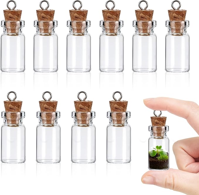 10 Pcs Small Glass Bottles with Cork Stoppers, 1.5ml Mini Glass Jars with Lids, Empty Tiny Glass Containers for Spell Jars, Wishing Bottles, Message Bottles, DIY Crafts, Wedding Decorations