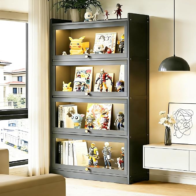 Display Cabinet with Acrylic Doors,55" High Display Case, 4-Tier Curio Cabinet, Collectibles Toy Organizers Rack & Display Shelf, Bookcase for Home, Office, Study, Living Room