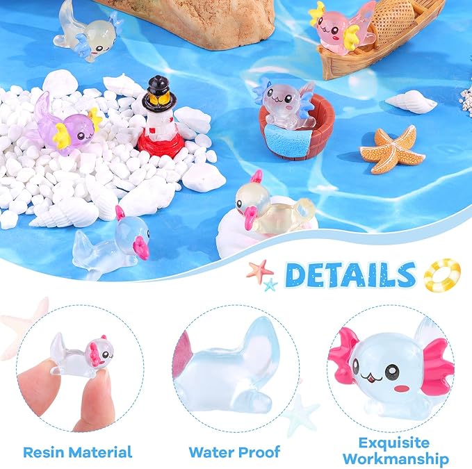40PCS Mini Resin Animals Colorful Tiny Axolotls Glow in Dark, Miniature Figures to Hide, Little Animal Small Figurines for Topper Desk Garden Dollhouse Landscape Aquarium Ornaments Crafts & Decor