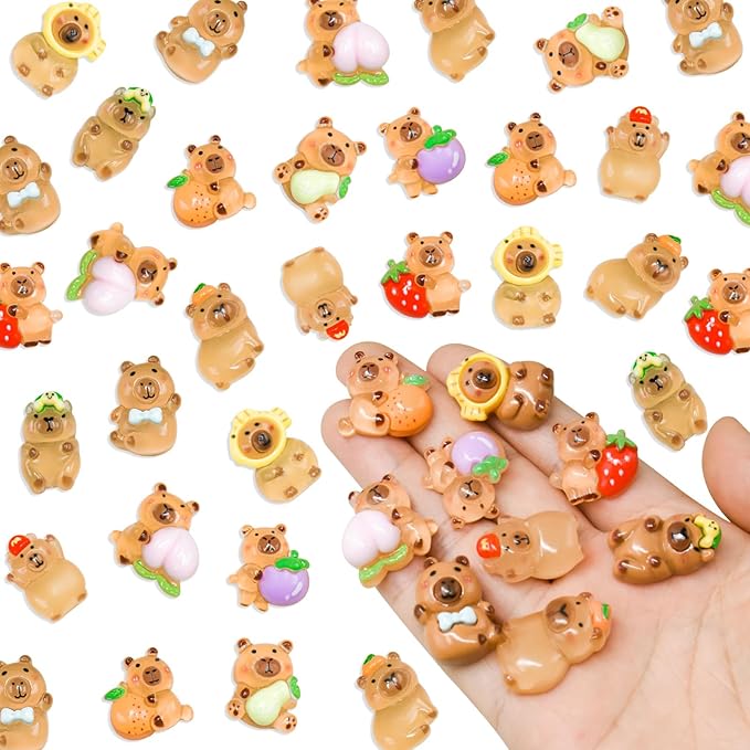 100 Pieces Mini Fruit Capybara for Dollhouse Miniatures Resin Animals for Crafts Mini Capybara for Fairy Garden Micro Landscaping Decoration