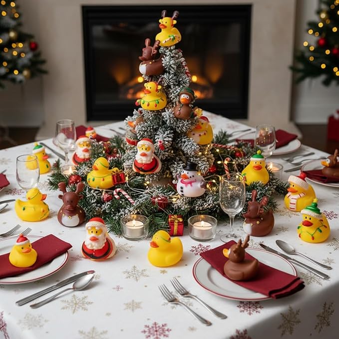 Sratte 24 Christmas Rubber Duck Bulk, Mini Santa Rubber Duck Bath Toys Assorted Xmas Party Decorations for Christmas Party Favors Stocking Stuffers Gifts for Coworkers Class (Cute Style)