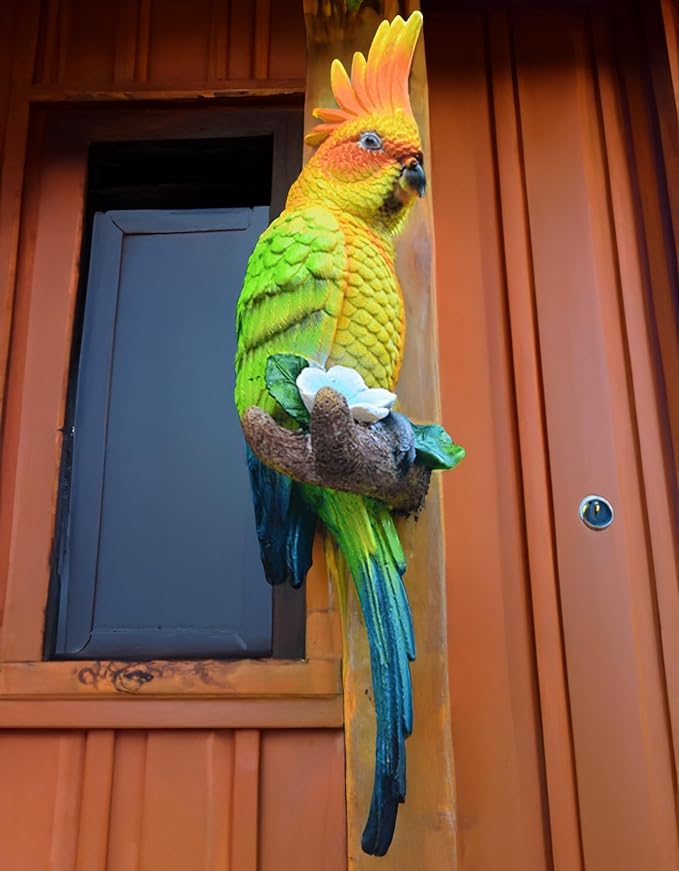 coolboy Hanging Parrot Decor,Tropical Real Resin Bird Figurines,Bird Statues,Parrot Sculpture Home Decor,Perfect for Yard Ornaments,Tree Decorations Outdoor,Patio,Lawn,Tree Trunk, Porch