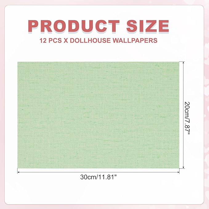 uxcell 12 Sheets Miniature Dollhouse Wallpaper, Linen Texture Self-Adhesive PVC Flooring Wall, Mini Wall Decor for Dollhouse Sand Table Model Accessories 11.81 x 7.87 Inch (Light Green)