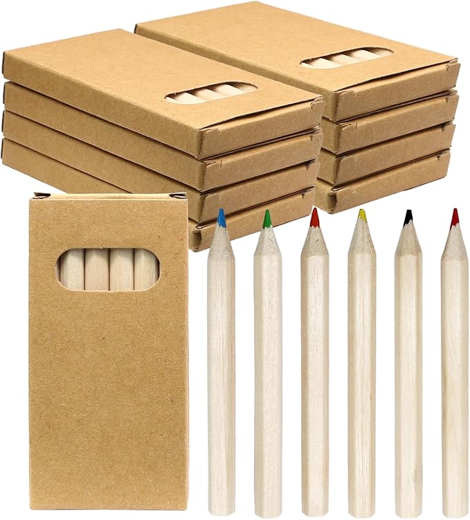 Zorfeter 10 Pack 3.5 Inch Mini Colored Pencils, 6 Per Pack Portable Short Fat Pre-Sharpened Bulk Pencils 6 Colors for Painting/Classroom School Supplies(60PCS)