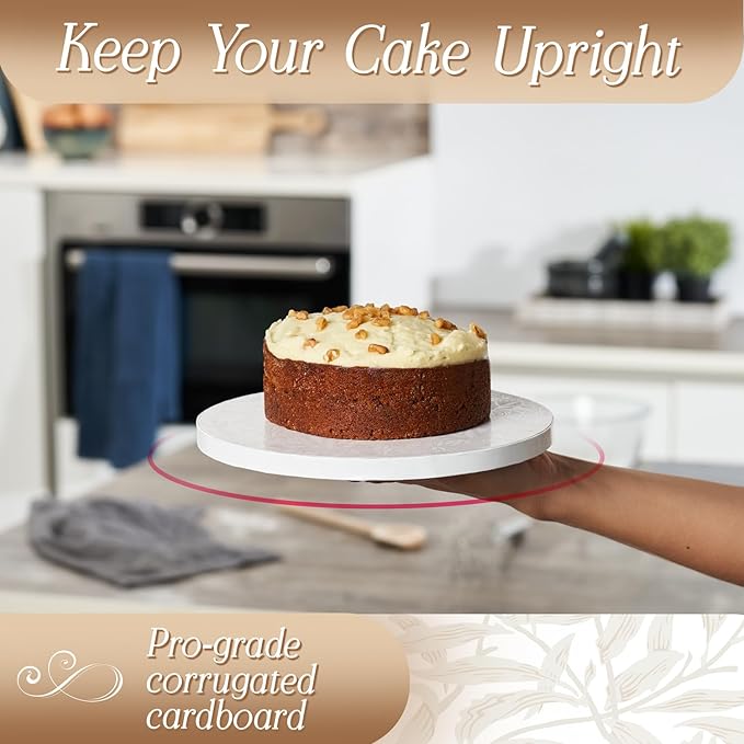 Cakebon Round Cake Drums - Sturdy 1/2 Thick Boards - 14 Inch Professional Fully Wrapped Edges White 1-Pack