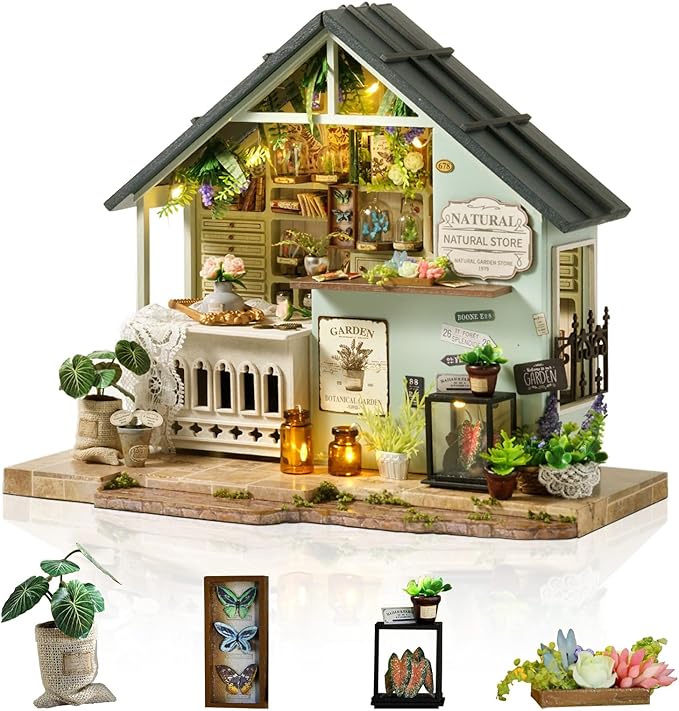 Miniature House Kit, Tiny House Kit with LED Light, DIY Mini House Building Kits for Adults to Building, Unique Gift for Birthday Christmas, Bakery Store