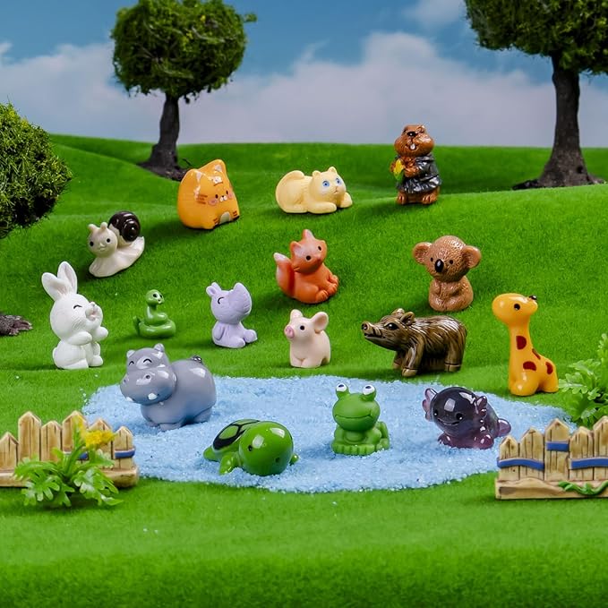 44 Pcs Mini Resin Animals 44 Styles Resin Animals Figurines Bulk for Fairy Garden Accessories, Dollhouse Decorations Slime Charms for Crafts DIY Miniature Scenes Birthday Party Favors