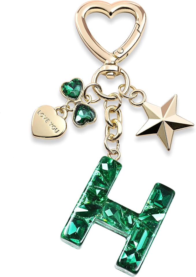 Cute Bling Keychain initial Letter Butterfly Star Pink Purple Gift for Women Girls Bag Cup Charms Accessories
