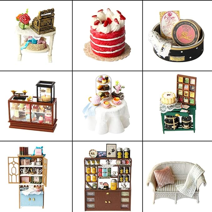 CUTEBEE Dollhouse Miniature House with Furniture, DIY Dollhouse Kit with Dust Proof, Music Movement, 1:24 Scale Creative Room for Gift for Family and Friends (Rose Garden Tea House)