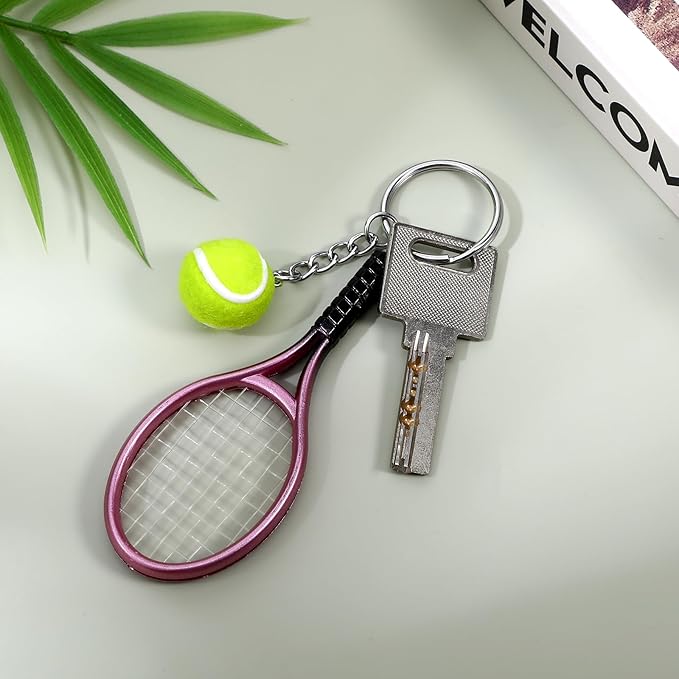18 Pcs Mini Tennis Racket Keychains, Alloy Cute Keychains Bag Charms Breakaway Keychain, 6 Color Tennis Keychain Ornament Accessories, Sports Fan Key Chains Mini Keychain Tennis Gifts for Men Women