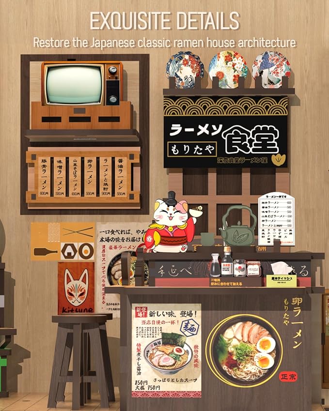 Cutefun Book Nook Kit - DIY Miniature House Kit for Adults, Japanese Tiny House Building Kit with LED, Dollhouse Kit Bookshelf Insert Decor Creative Gifts for Teens and Beginners (Morita Ramen)