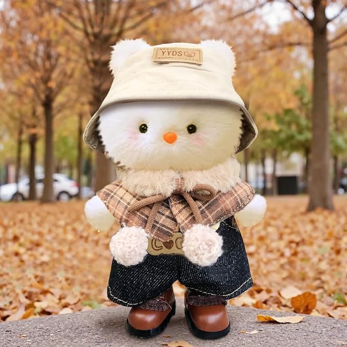Clothes for 6.7in/17cm Dolls (Without Dolls) Sets and Accessories,6PCS (Hat + Bow + Glasses + Shawl + Pants + Shoes), Collectors and As Gifts. (Academic Style-Brown)