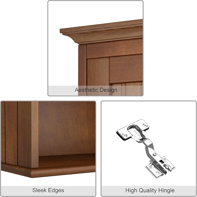 Treocho Wood Wall Cabinet, Bathroom Medicine Cabinet Storage with Doors and Adjustable Shelf, Rustic Cabinet Wall Mounted for Bathroom, Livingroom, Kitchen, Cupboard, Reddish Brown