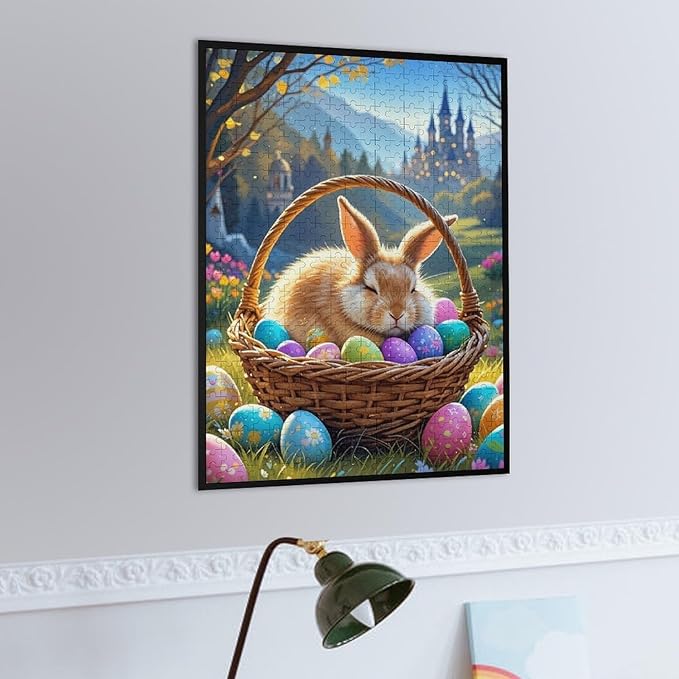 Sleeping Bunny Easter – 500 Piece Holiday Wooden Jigsaw Puzzle, Cute Sleeping Bunny Scene, Brain Challenge, Fun Family Activity