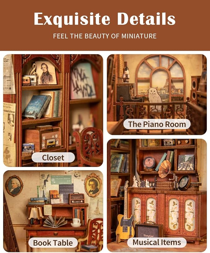 CUTEBEE Book Nook Kit - DIY Miniature House Dollhouse Kit for Adults, Booknook Tiny House Bookshelf Decor 3D Wooden Puzzle, Gifts for Family and Friends (The Secret Rhythm)