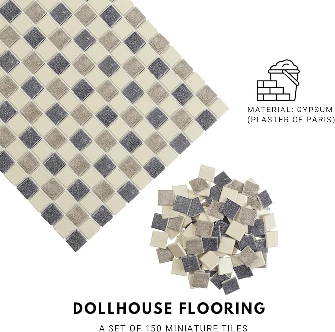 150 pcs, Dollhouse Flooring, 1:12 Scale Doll House Tiles, Miniature Checkerboard Floor, REDUCIO! (Classic)