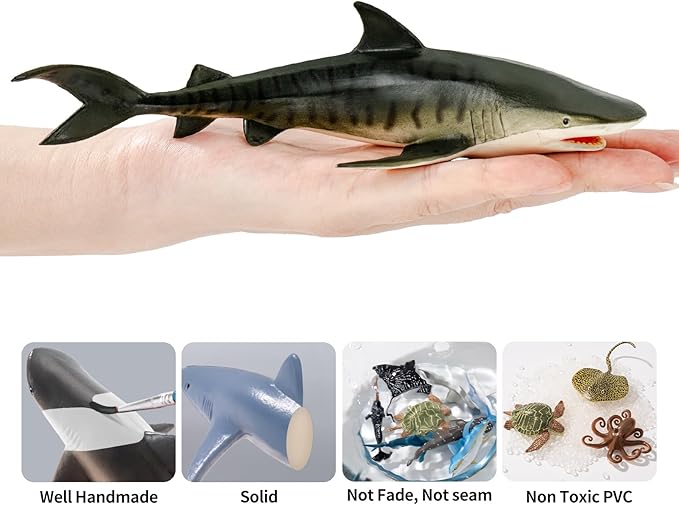 6PCS 5-7"L Realistic Shark Bath Toy for Kids, Plastic Sea Ocean Animals Figures Toys for Toddlers Includes Great White Shark Figurines Cake Toppers Birthday Party Favors & Gifts for Boy Girl