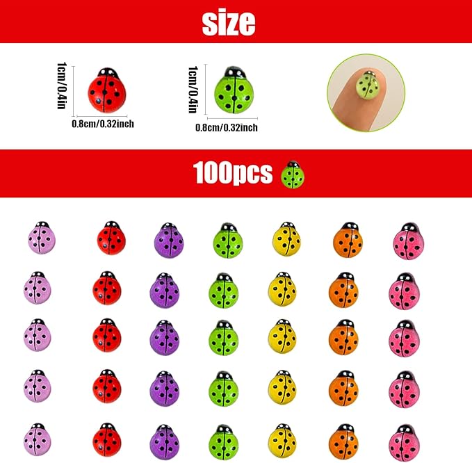100PCS Colorful Mini Ladybug Decor for Dollhouse Resin Tiny Ladybugs for Crafts Micro Miniature Ladybug for Fairy Garden Dollhouse Micro Landscaping Decoration