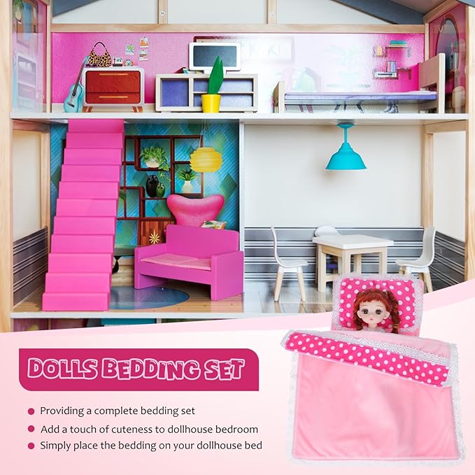 TOYANDONA 18 Inch Doll Bedding Set Miniature Dollhouse Accessories Includes Comforter Pillow Mattress for Doll Beds and Cribs Imaginative Play