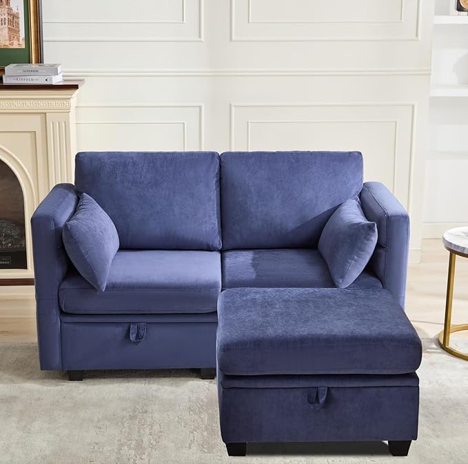 asunflower Ottoman with Storage for Couch Navy Blue 25.2 Inch Square Storage Ottoman Foot Rest for Living Room Large Ottomans for Dorm, Bedroom,Office with Deep Seating