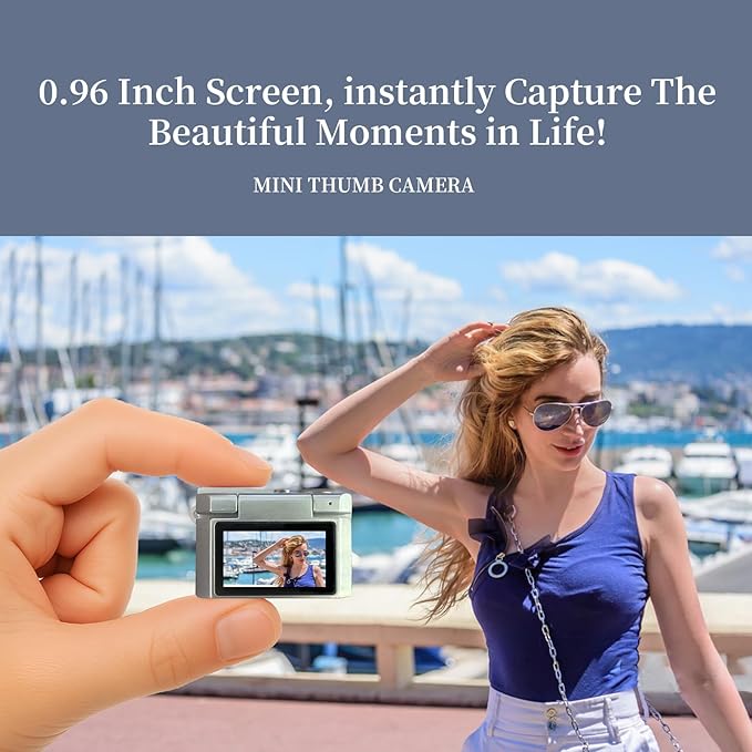 ‌Mini Keychain Digital Camera White - HD Mini Digital Camera with 0.96" Flip Screen & 32GB Card, Portable Wearable Keychain Camera for Bag Charm, Necklace Pendant, Selfie, Travel, and Vlogging