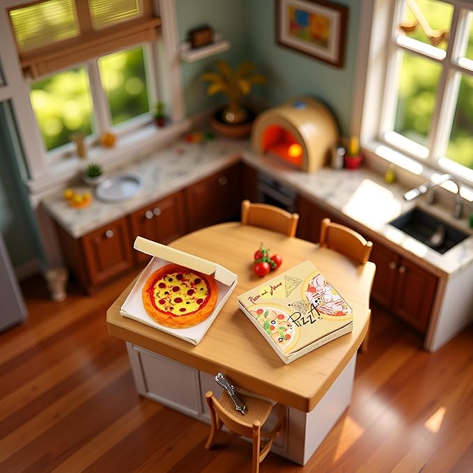 Miniature Pizza Box Set, 1:6 and 1:12 Scale, Dollhouse Food Model and Furniture Accessories