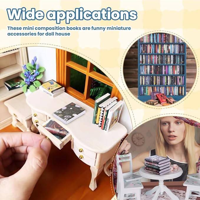 DIYDEC Mini Bookshelf with 180pcs Mini Books Miniature Blue Bookshelf Ornament Tiny Small Library Decor Shake Away Your Anxiety for Book Lovers Gift Home Room Office