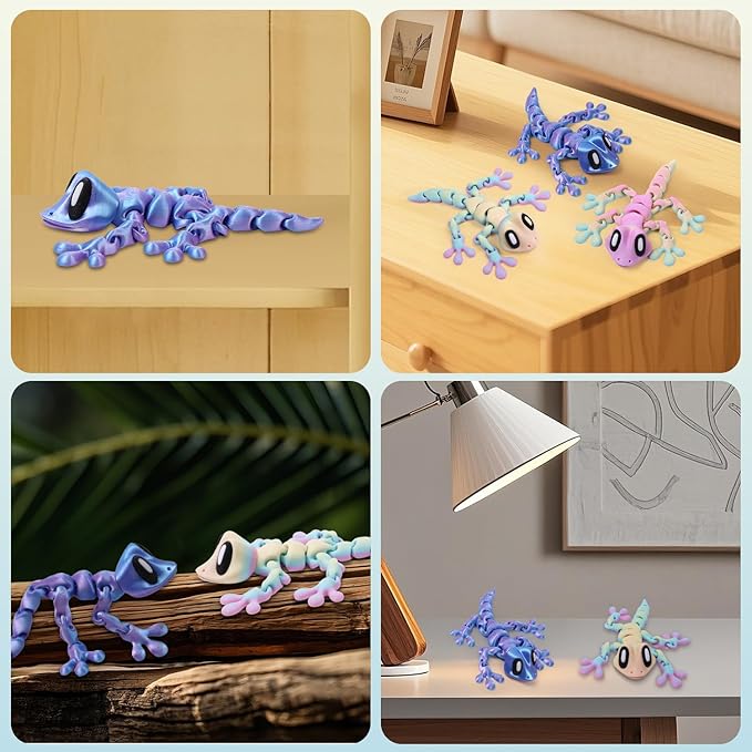 3D Printed Articulated Lizard, Flexible Dynamic Animals Toys, Full Articulated Toy with Magnets, Adults Fidget Toys for Autism ADHD, Home Office Decor, Festival Gifts (Blue Purple)