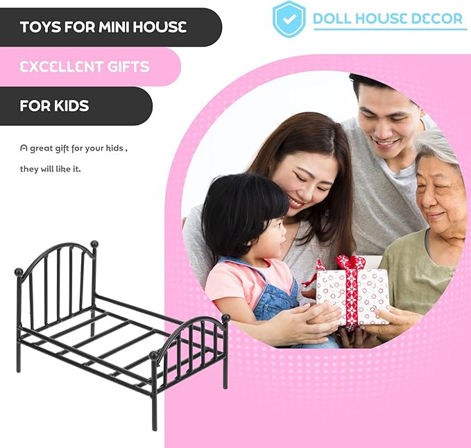 Miniature Metal Bed Frame, Mini Single Doll Bed Model, Dollhouse Furniture Flower Pot Stand for Photo Props, Dollhouse Bedroom Accessories