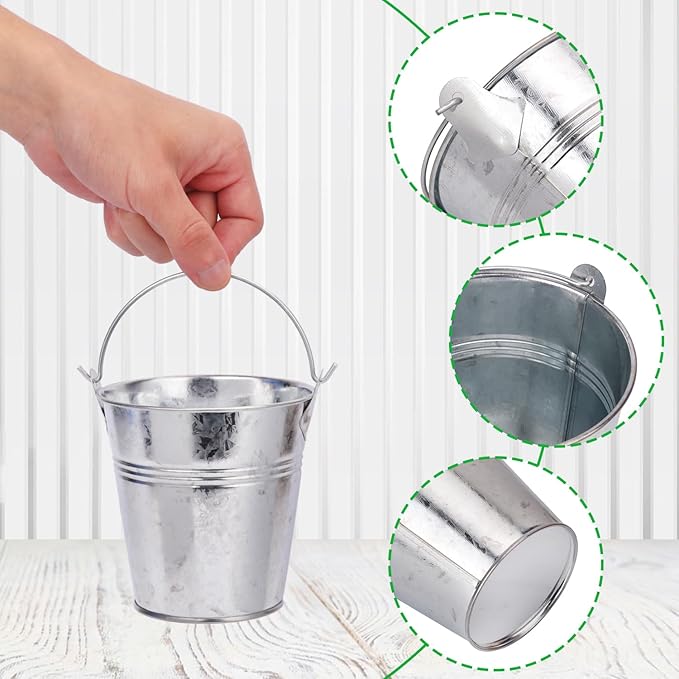 15 Pack 4.72 x 5.16 Inch Metal Mini Buckets with Handles, Galvanized, Tin, Small, Party Favors, Crafts, Garden & Beach
