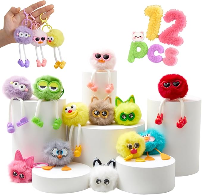 12 PCs Kids Keychains - Keychain Cute for Birthday Goodie Bags Keychain Valentines Day Gifts for Kids Classroom Party Favors Pinata Toys Keyrings Classroom Prizes Elementary Child Bulk Items